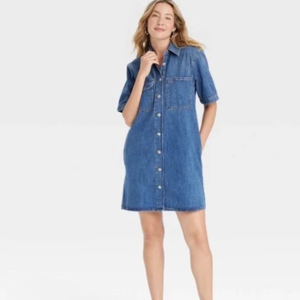 Universal Thread | Short Sleeve Mini Shirtdress Blue Denim Size M NWT